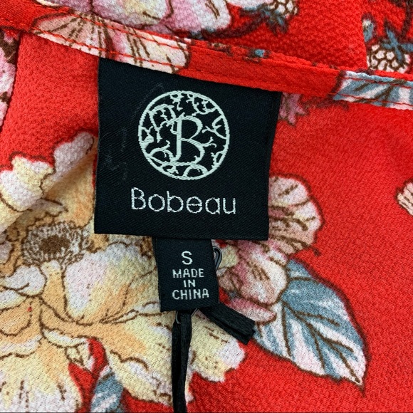 Bobeau Double Ruffle Red Floral Mixed Boxy Blouse - Picture 6 of 9